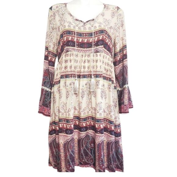 Artesia dress peasant multicolor bell sleeve Boho Western Cowgirl  S - Picture 1 of 4